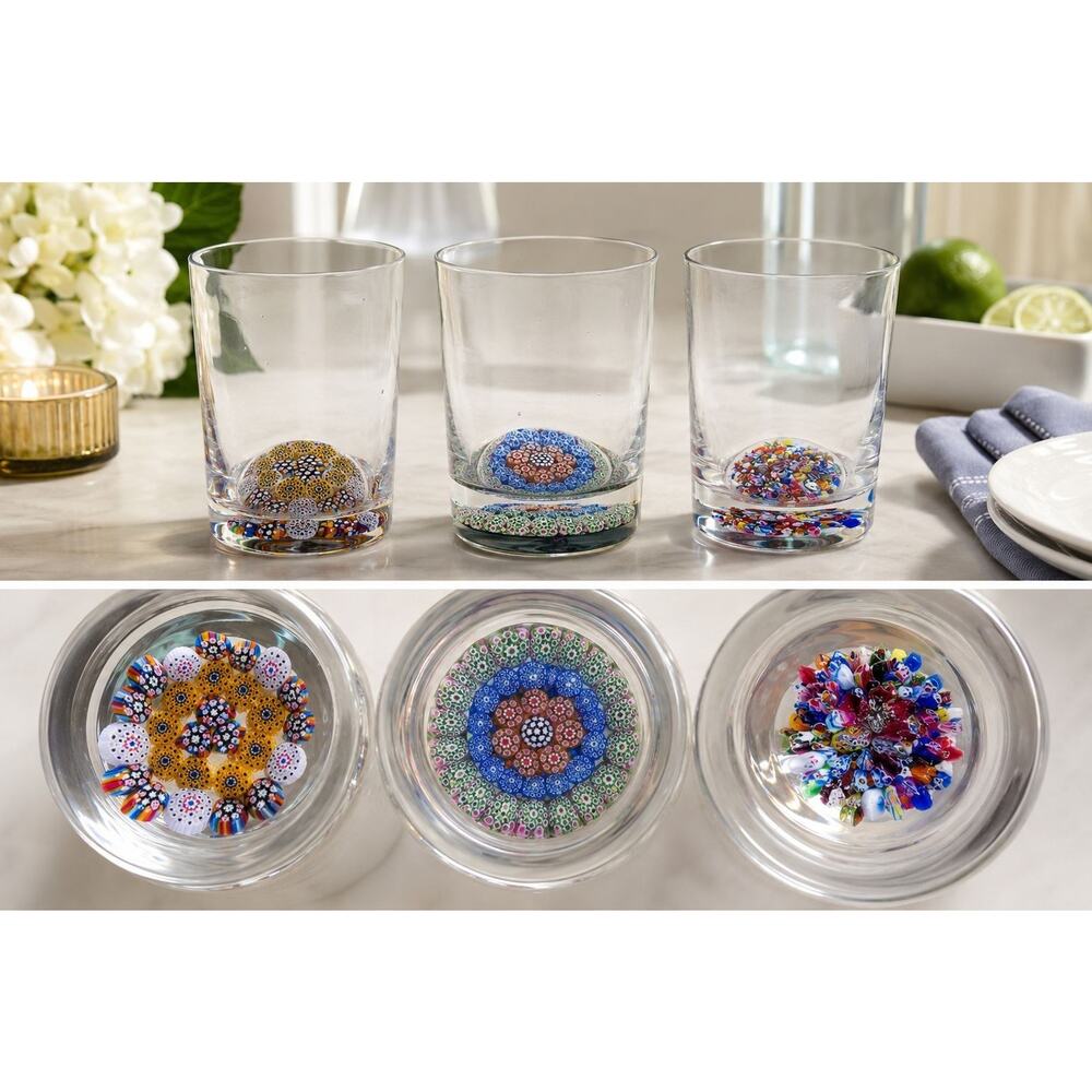 Vintage Millefiori Art Glass Cordial Glasses Set 3 Hand Blown Murano Style